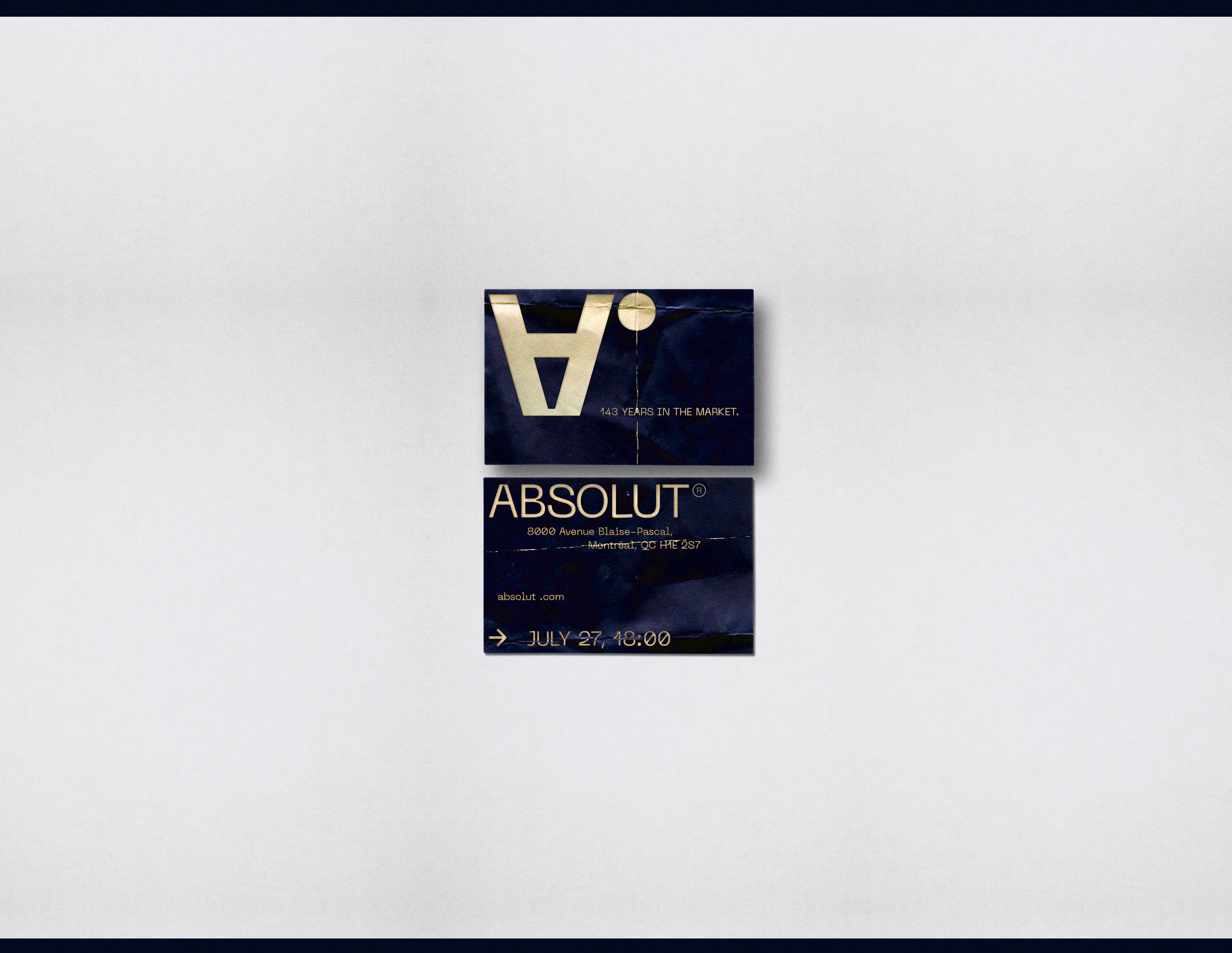 The current work includes print materials for the Vodka Absolut 143 event.