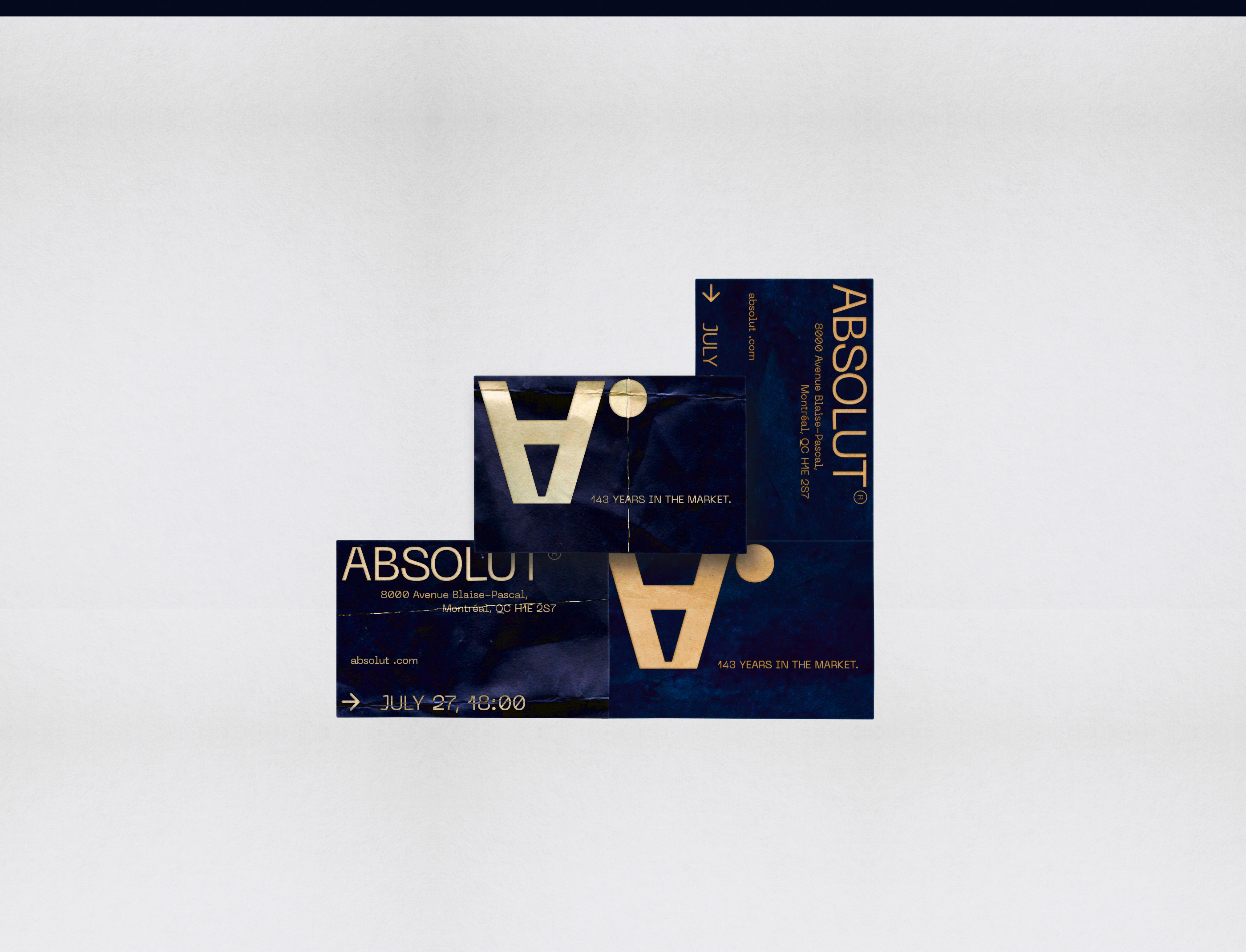 The current work includes print materials for the Vodka Absolut 143 event.