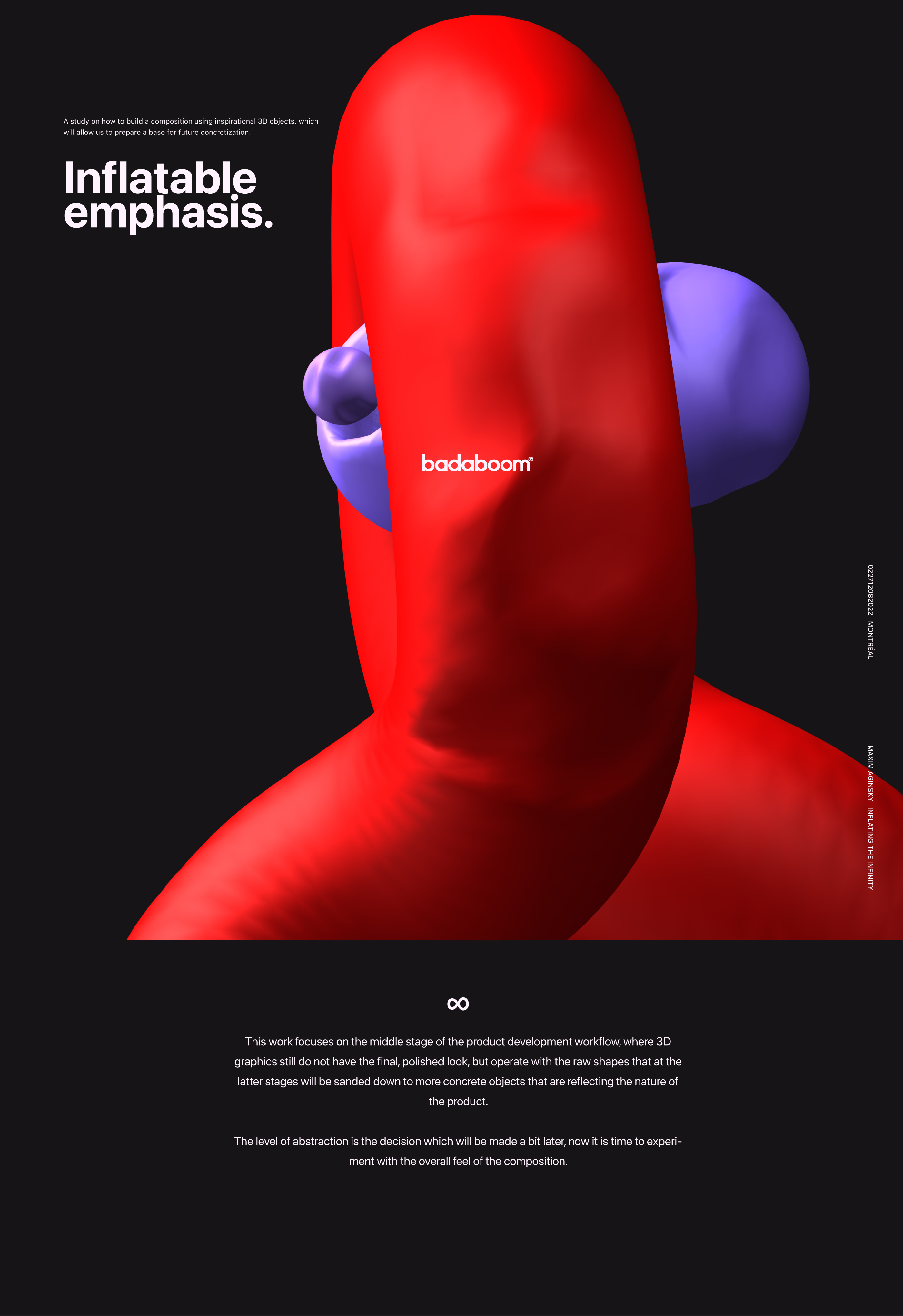 A study on how to build a composition using inspirational 3D objects, which will allow us to prepare a base for future concretization.