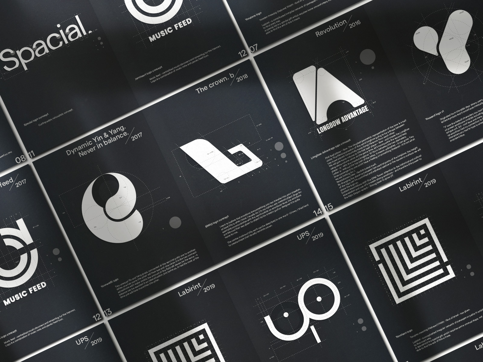 Original monograms, logos, logotypes, brandmarks, equipped with grid system