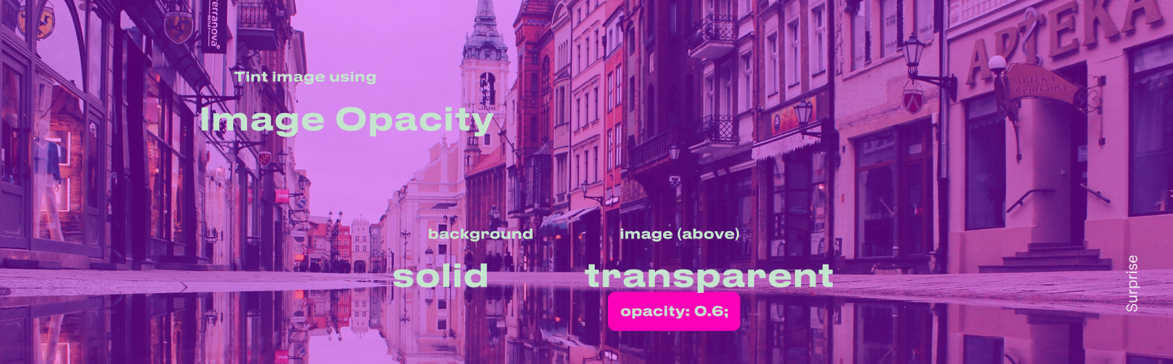 Three ways to tint image with CSS3: box-shadow, multiple backgrounds and pseudo elements.