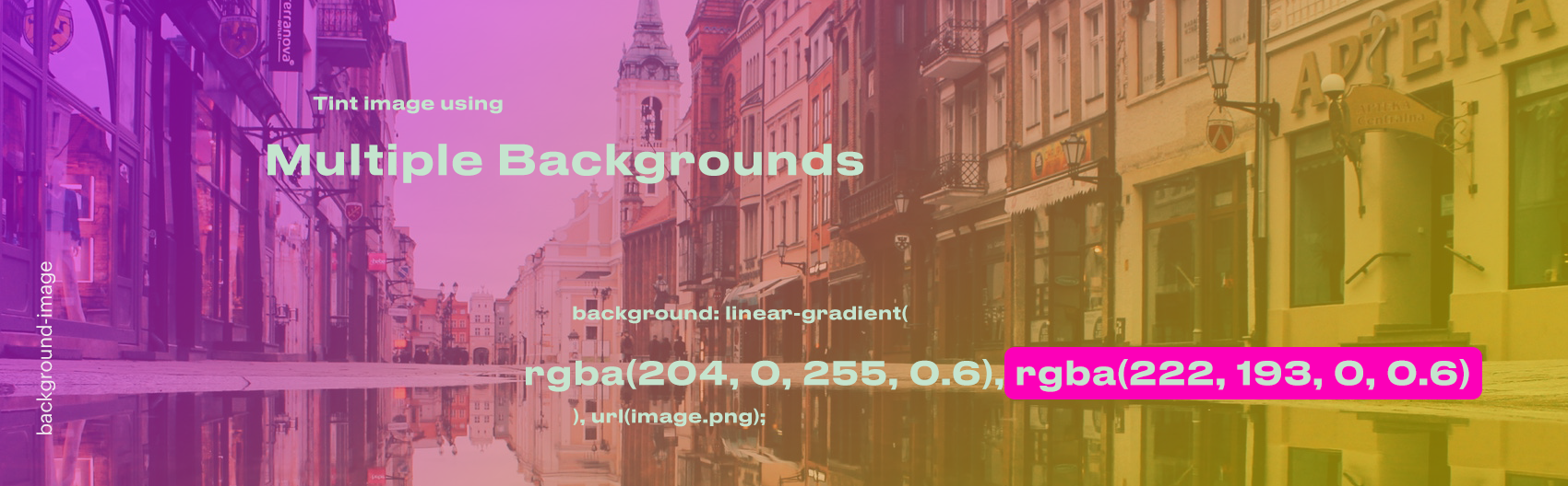 Three ways to tint image with CSS3: box-shadow, multiple backgrounds and pseudo elements.