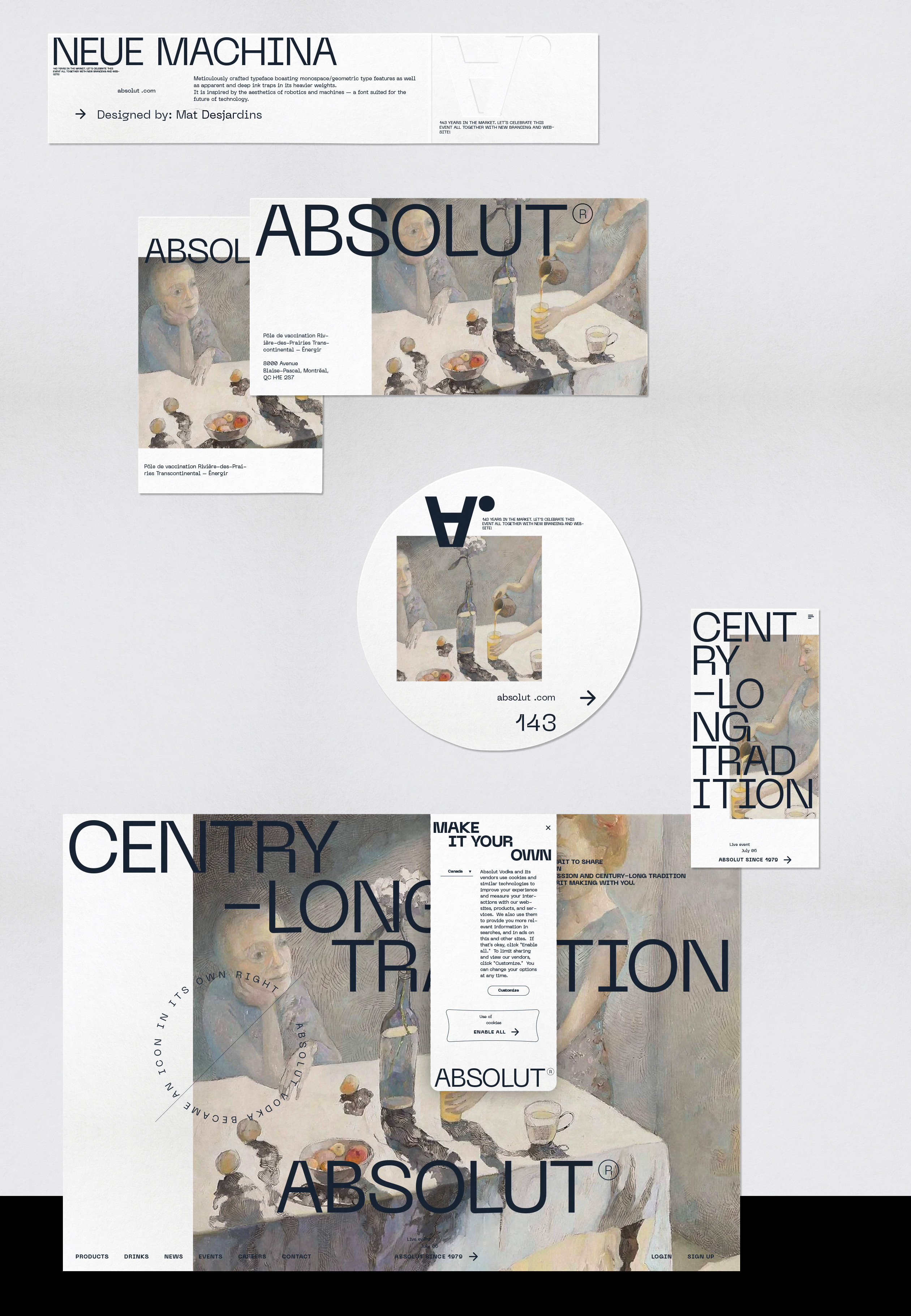 This publication is showing the working process on choosing the right font for the Absolut thru Zabarsky project. I have chosen five typefaces and designed this page to showcase how significant a font can affect the composition