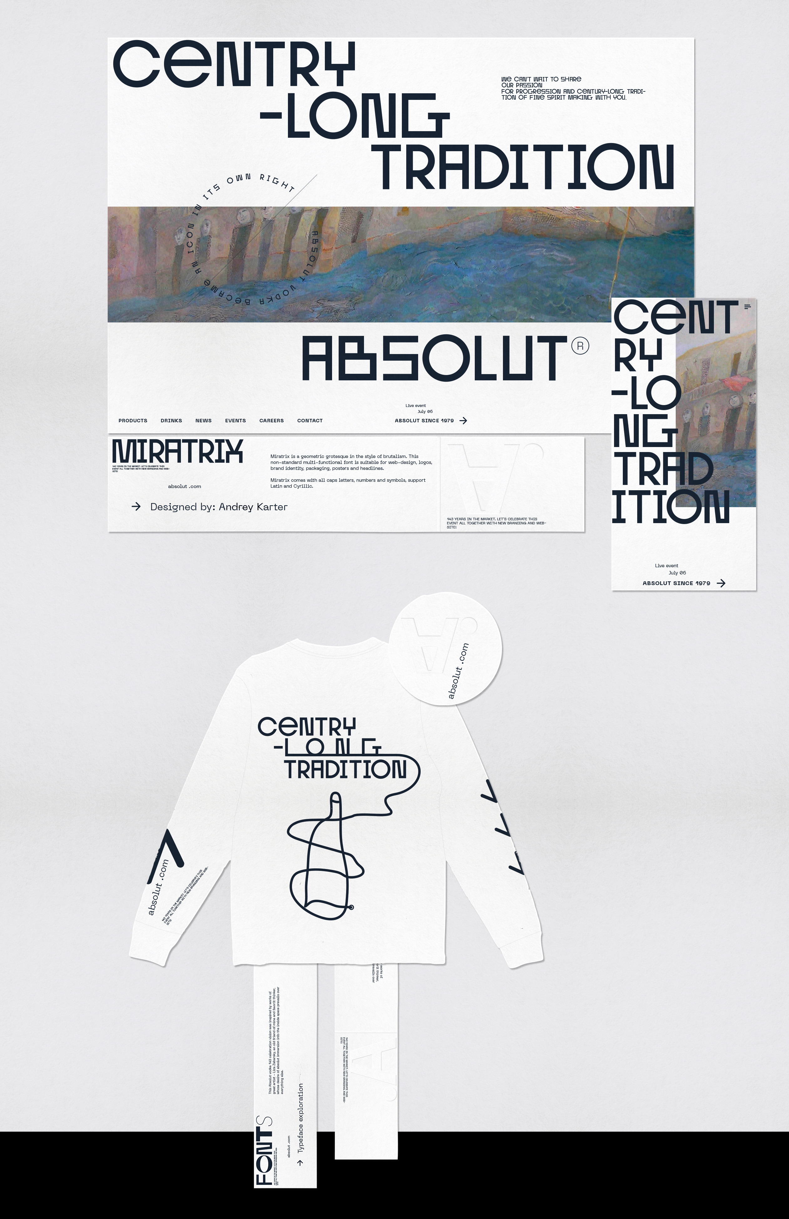 This publication is showing the working process on choosing the right font for the Absolut thru Zabarsky project. I have chosen five typefaces and designed this page to showcase how significant a font can affect the composition
