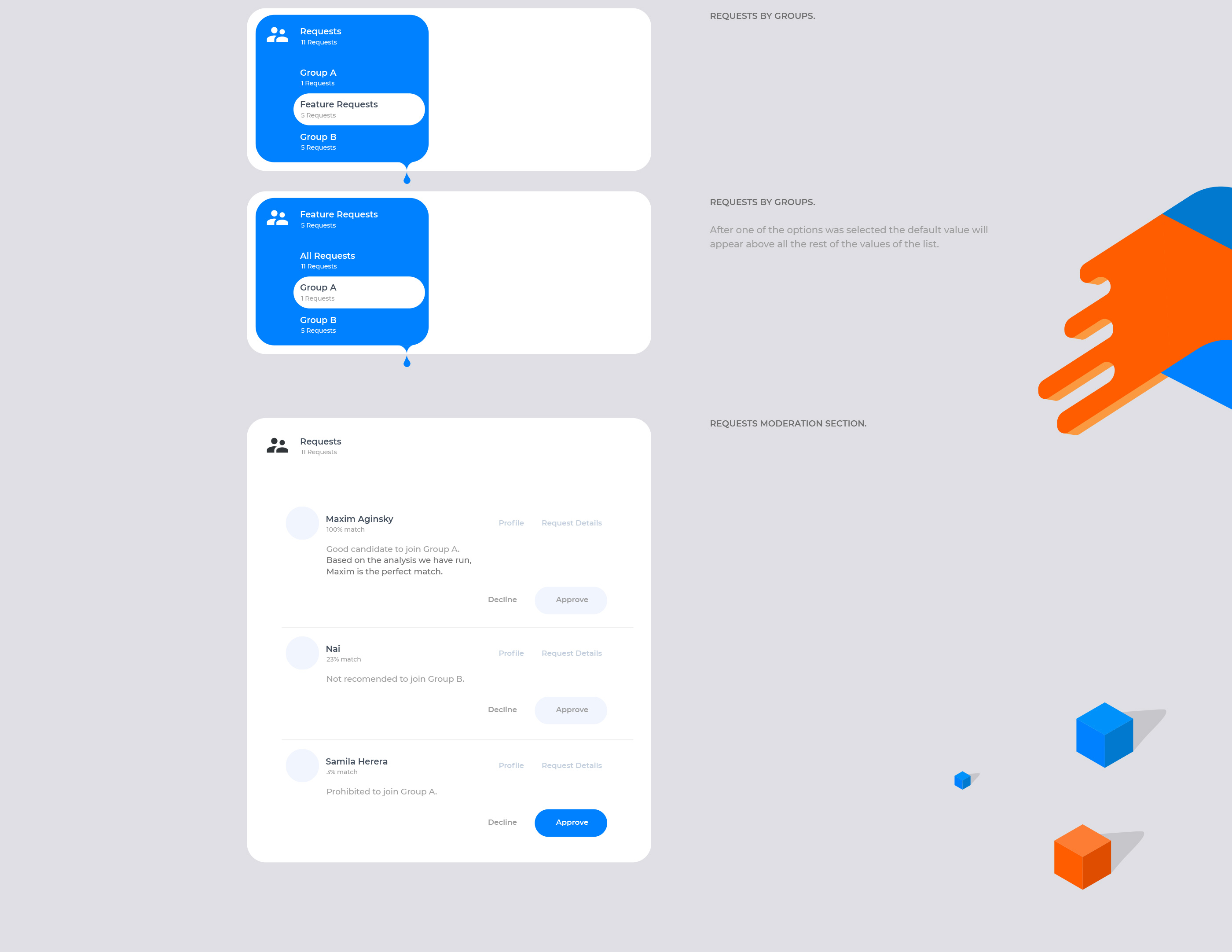 Active state concept. Tears of happiness from being useful. Platform for social interactivity and e-shop for professionals in the field of fashion design. Analysis and modelling UI